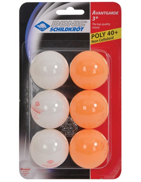 Donic-Schildkröt Tischtennisball 3-Stern Avantgarde Poly 40+, 3x Weiß / 3x Orange von Donic Schildkröt