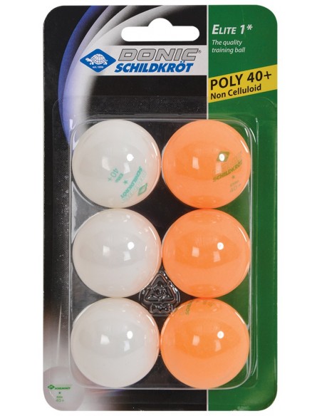 Donic-Schildkröt Tischtennisball 1-Stern Elite Poly 40+, 3x Weiß / 3x Orange von Donic Schildkröt